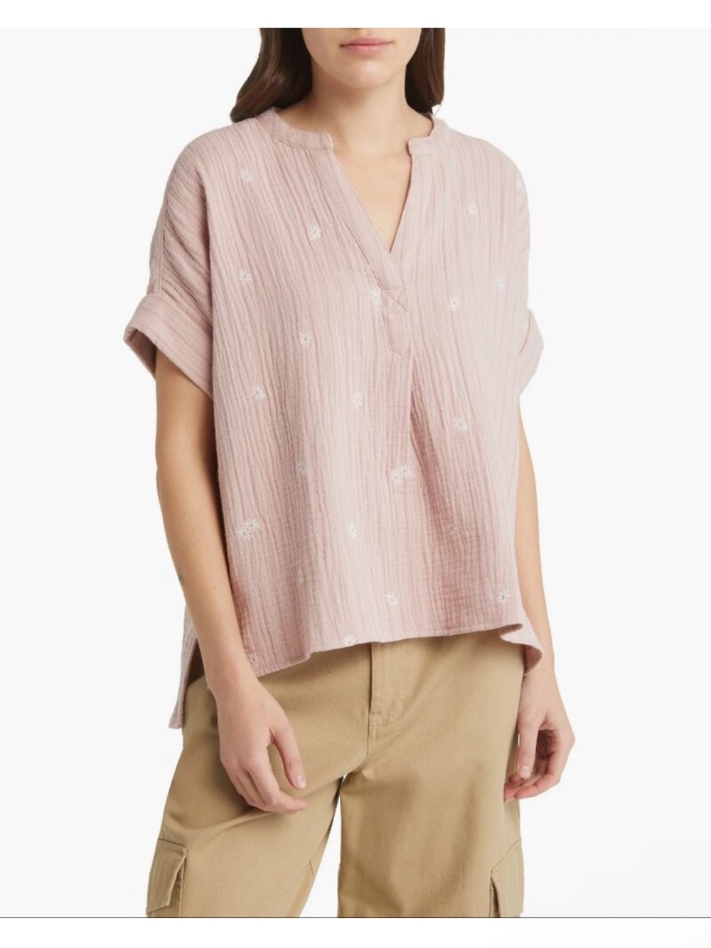 Women’s MADEWELL NWT Lakeline Daisies Oversized Gauze Cotton Shirt Top-Pink-XL